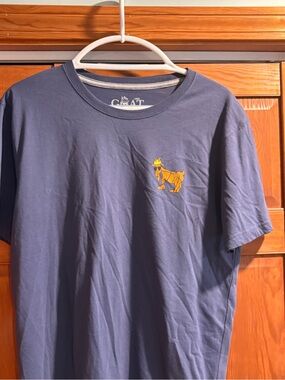 Blue Short-Sleeve Logo T-Shirt with Yellow Moose Motif